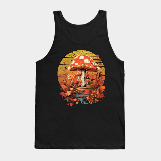 Autumn Vintage Autumn Leaves Mushrooms Tank Top by Positive Designer